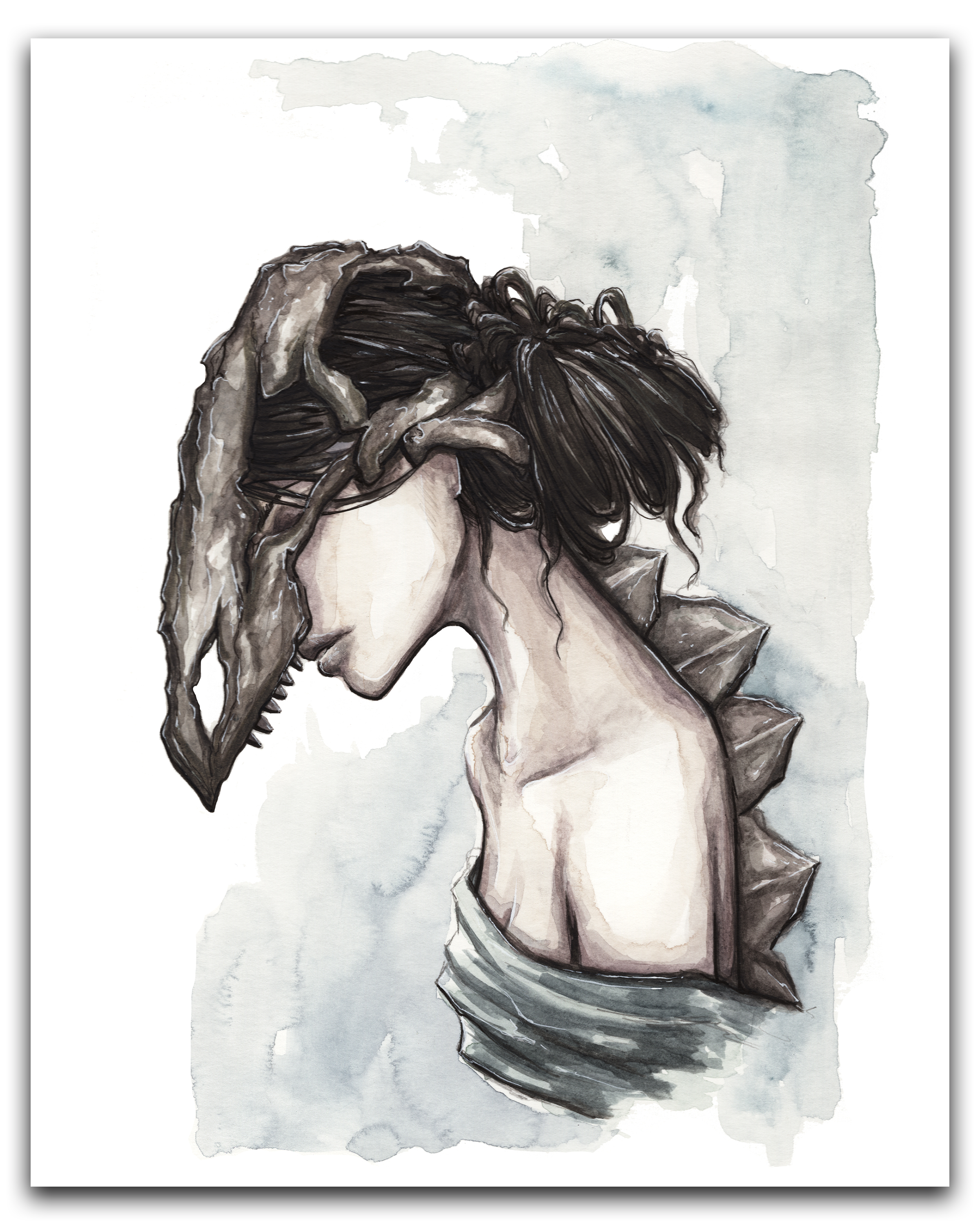 Stego Skull Watercolor Print